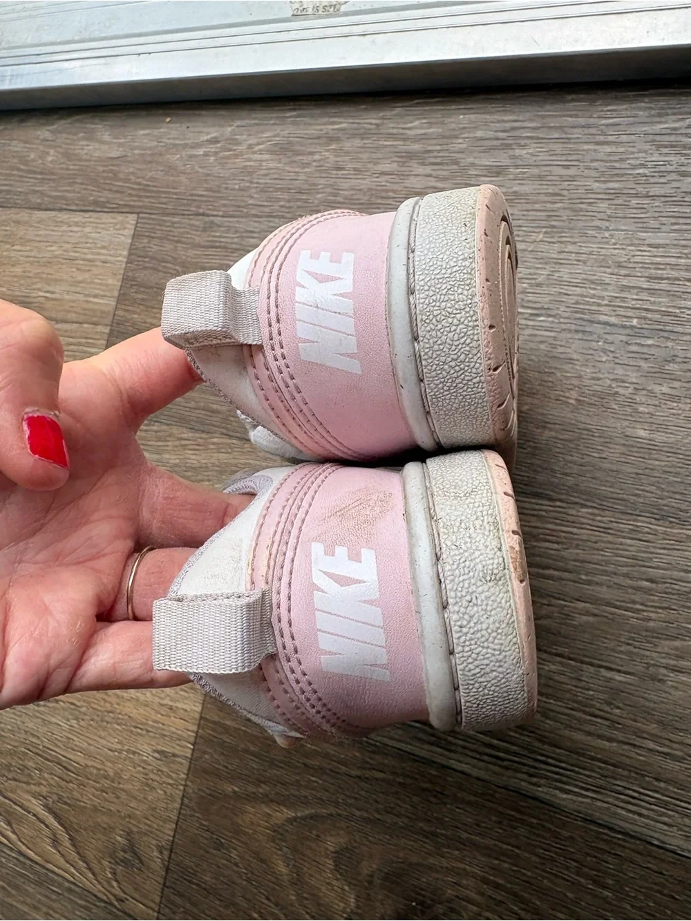Nike Kids White and Light Pink Velcro Strap Sneakers